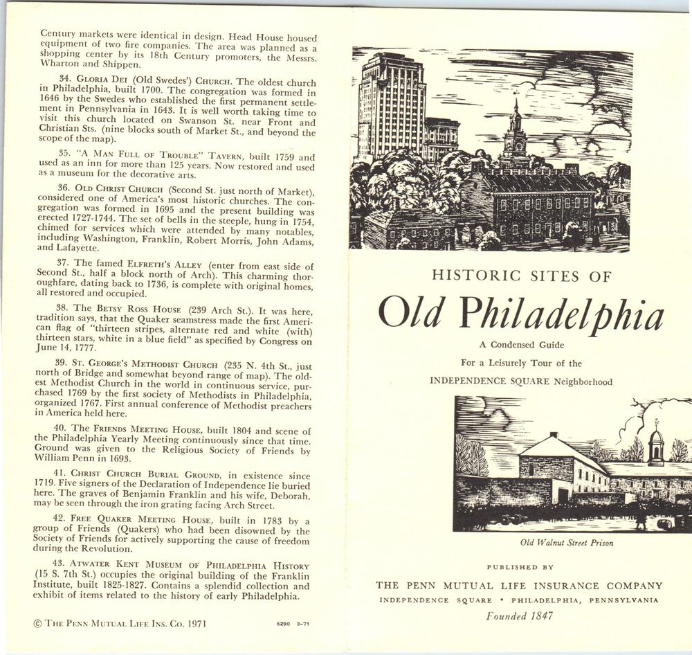 1971 Historic Sites of Old Philadelphia Independence Square Brochure H5-4